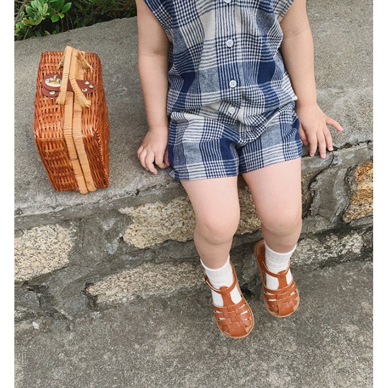 Bộ bé gái hè - Bộ kẻ xanh cổ cánh sen Mimo Baby