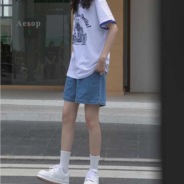 Quần Short Denim Lưng Cao Phong Cách Hàn Quốc Thời Trang Mùa Hè Cho Nữ