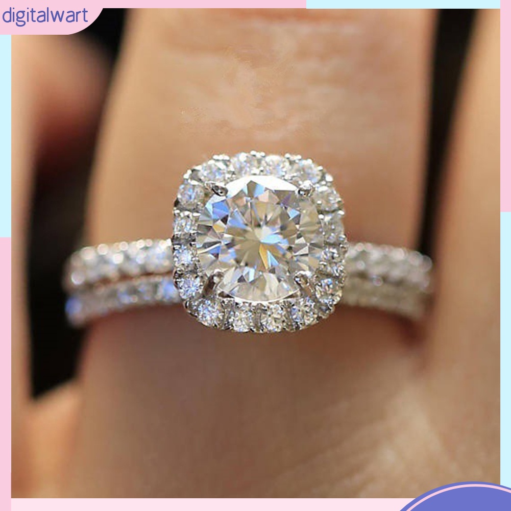 Set 2 Nhẫn Đính Kim Cương Nhân Tạo Kiểu Dáng Sang Trọng Thời Trang Cho Nữ