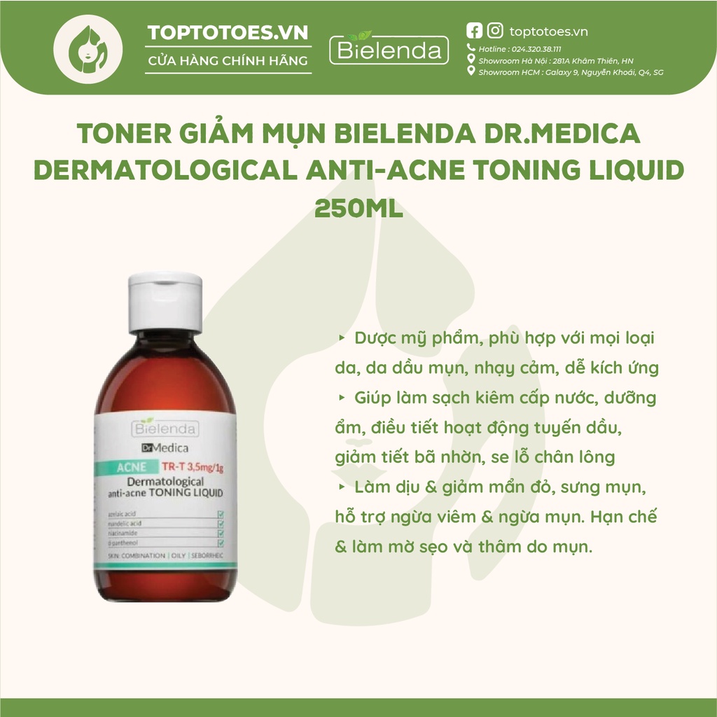 Toner Bielenda Dr Medica Anti-acne Dermatological Toning Liquid 250ml làm sạch sâu & dịu da, giảm mụn, kiềm dầu nhờn