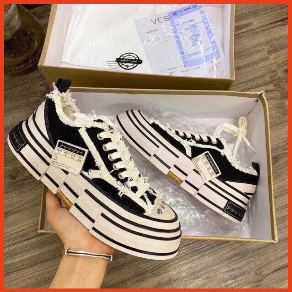 Giày Sneaker - Giày thể thao nam nữ Xvessel cao cấp full box đế gỗ đúc đẹp siêu nhẹ, vải rách cổ thấp cá tính D10 | WebRaoVat - webraovat.net.vn