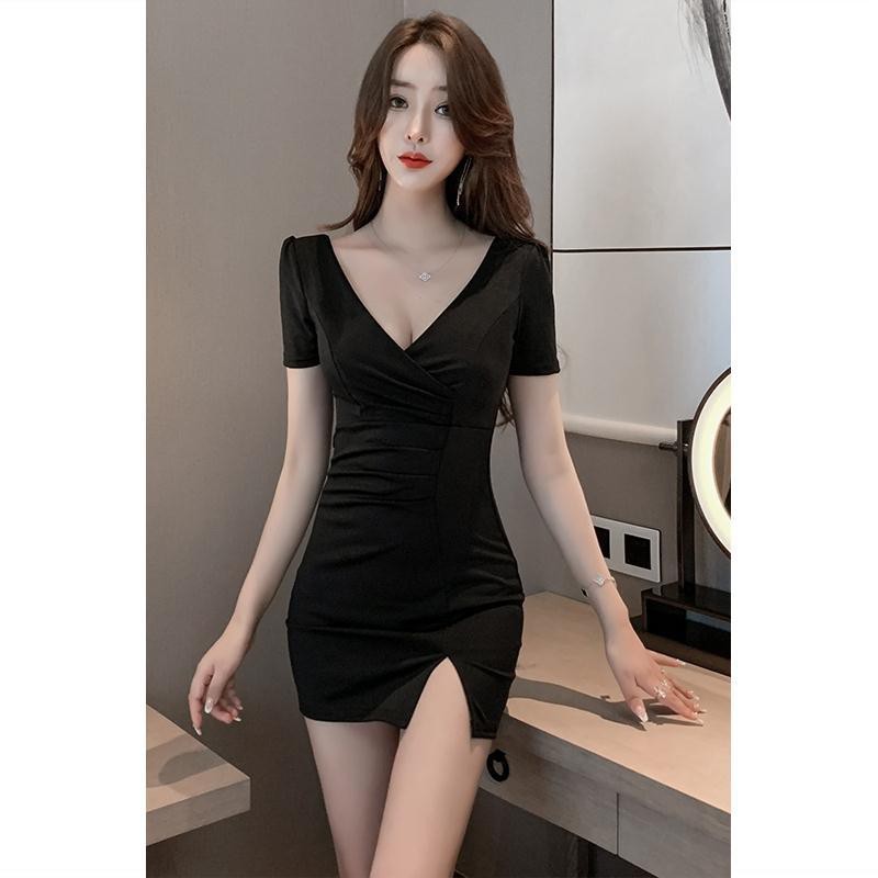 ▬❧v Collar sexy dress 2021 hộp đêm mới tính khí kỹ thuật viên ngâm chân quần yếm váy ôm mông thon gọn