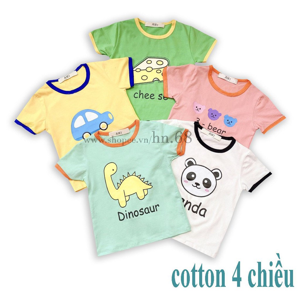 Áo Phông Cộc Tay Chất Cotton Họa Tiết Khủng Long-Ô Tô Cho Bé (HN 657)