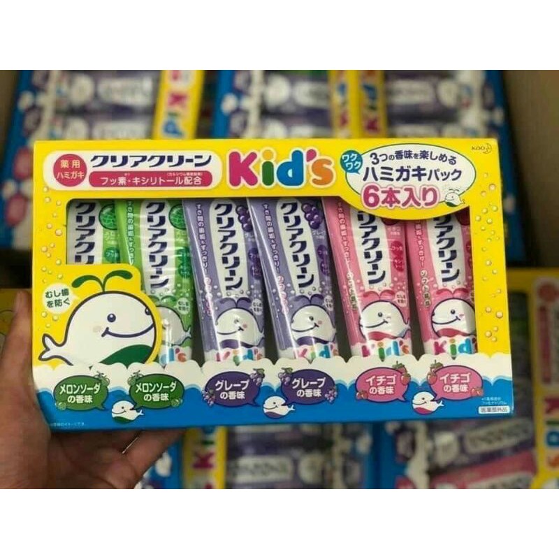 Kem đánh răng kao kids cho trẻ em, dùng được cho bé từ 3 tuổi, sẵn nhiều vị cho mẹ chọn lựa