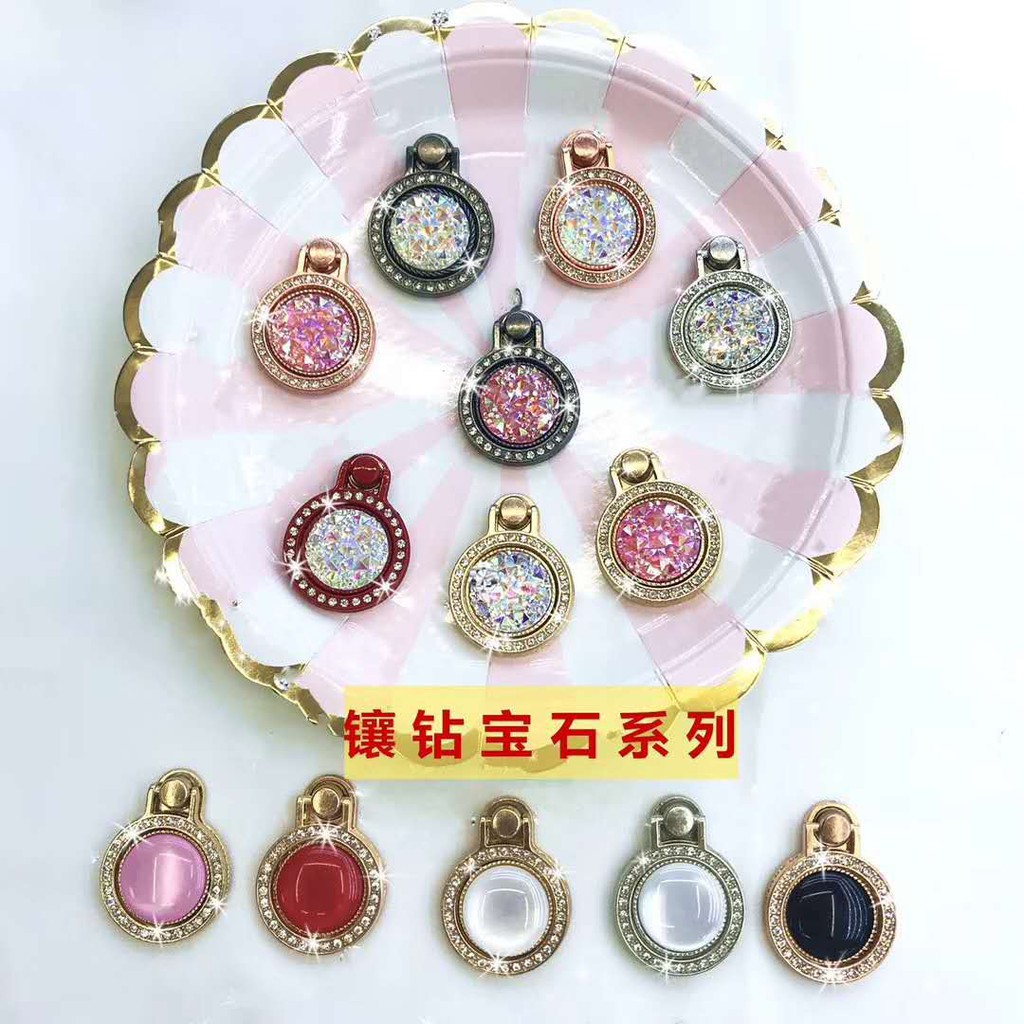 Vòng xỏ ngón tay gắn ốp điện thoại đính ngọc trai/kim cương giả xoay 360 độ