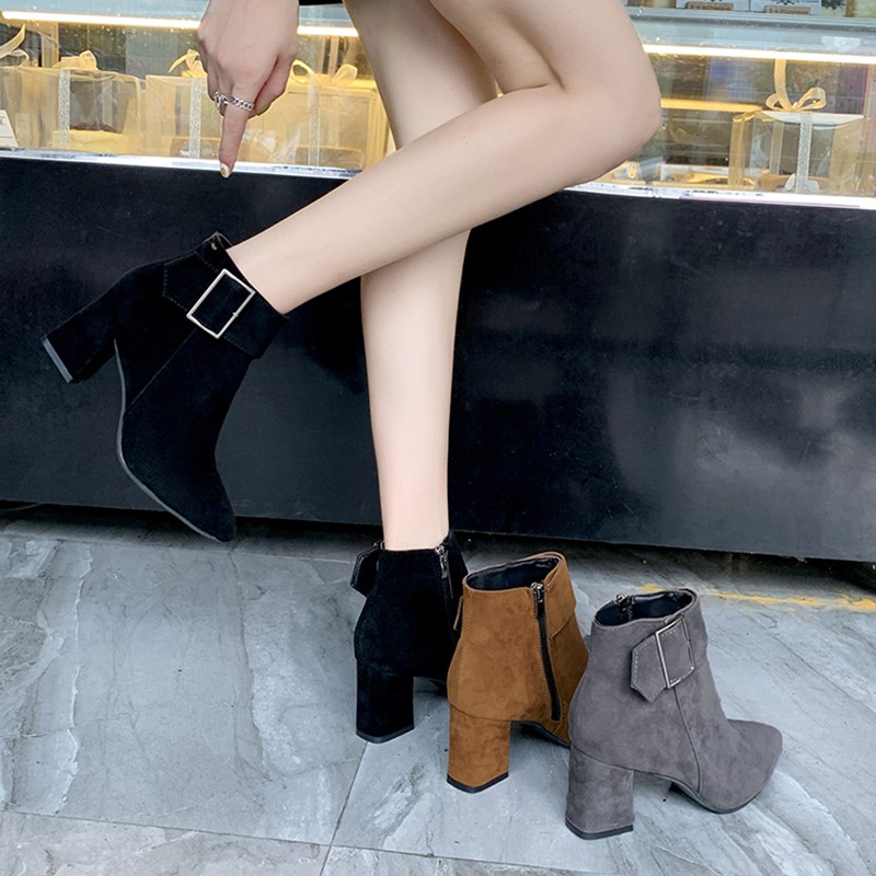 Boots combat/Boots cổ ngắn nữ, cao gót, gót thô, phong cách Hàn Quốc, dễ kết hợp, mẫu mới nhất | BigBuy360 - bigbuy360.vn