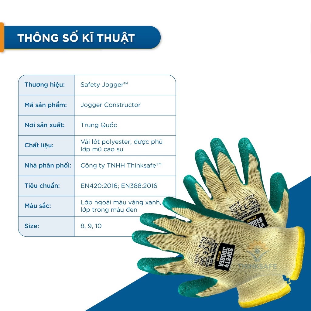 Găng tay bảo hộ lao động Jogger Constructor phủ cao su Pu siêu bám, chắc tay, ôm tay thao tác linh hoạt - THINKSAFE