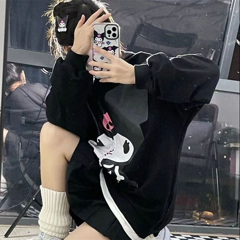 Áo Khoác Cardigan Có Nón In Hình Kuromi Thời Trang Nam Nữ