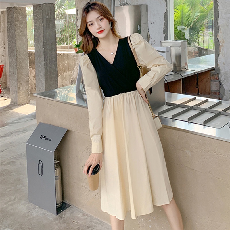 Đầm dáng ôm màu trơn thanh lịch dễ thương thời trang mùa thu phong cách Hàn Quốc cho bạn nữ