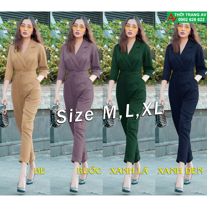 Jumpsuit - Đồ bay dài  cổ vest tay lỡ đầy sang trọng (kèm thắt lưng) - AV6254