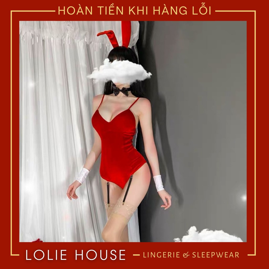 Bodysuit cosplay thỏ hầu gái playboy sexy bằng nhung có bờm tai thỏ bunny LOLIE HOUSE - CP12 | BigBuy360 - bigbuy360.vn