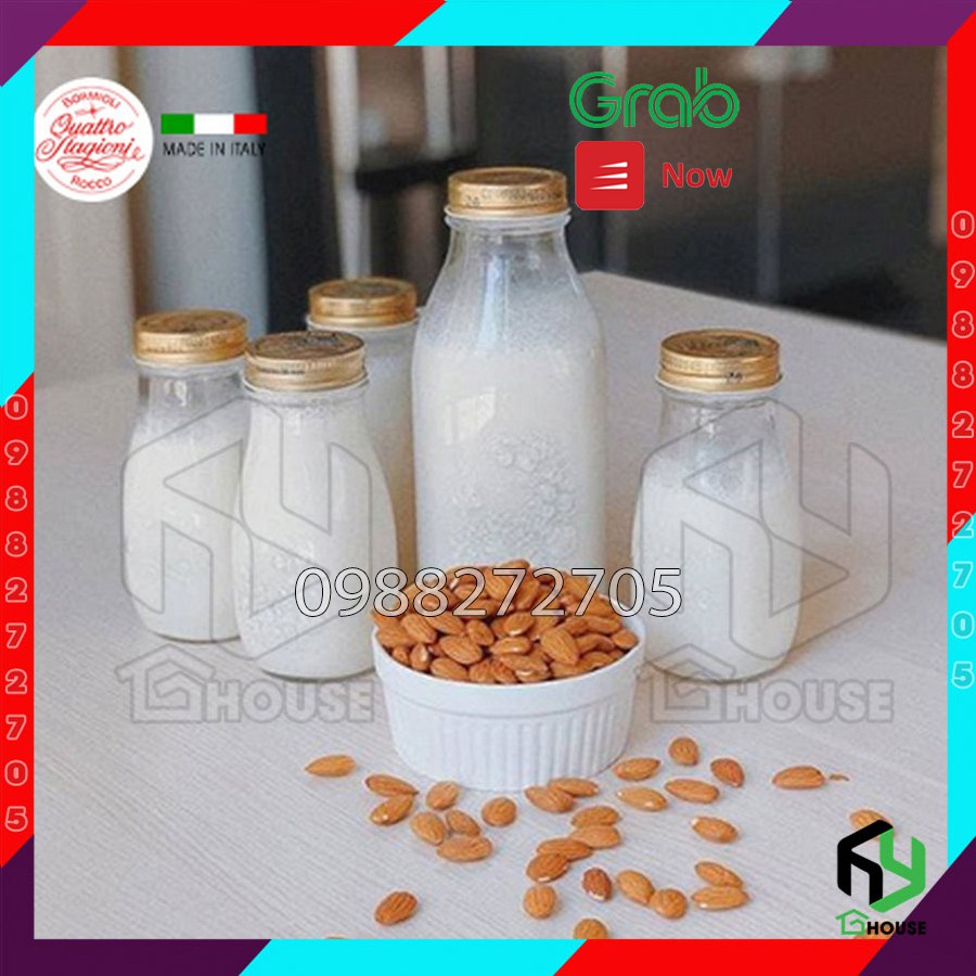 Chai đựng nước ép, sữa hạt Quattro 200ml - 400ml - 1000ml - Bormioli Rocco