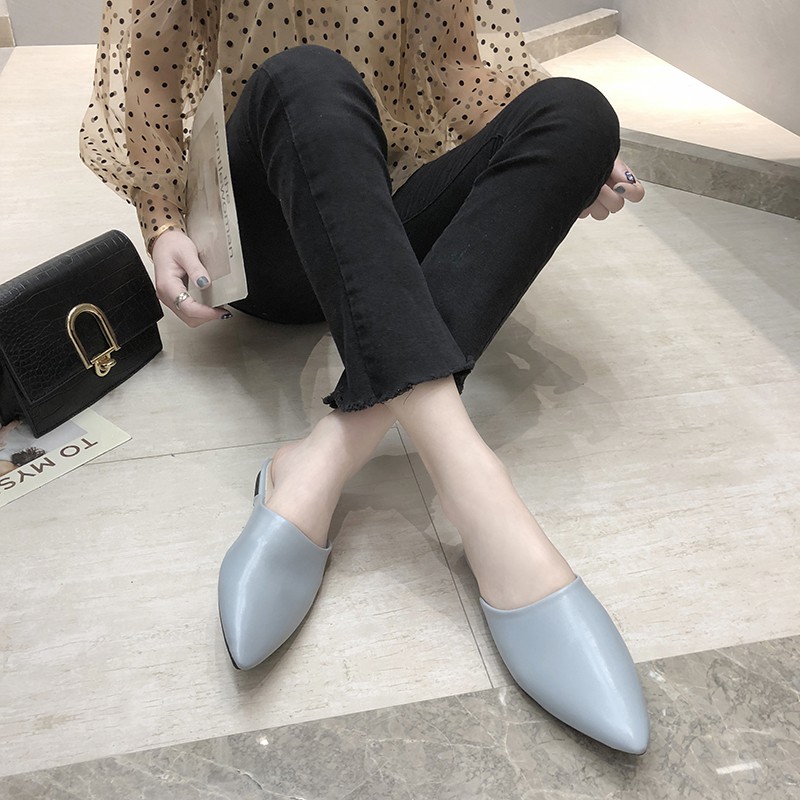 ❧♞Baotou Half slipper woman 2019 summer new fashion hundred flat bottom with rough and lazy people Mullerian dragging s