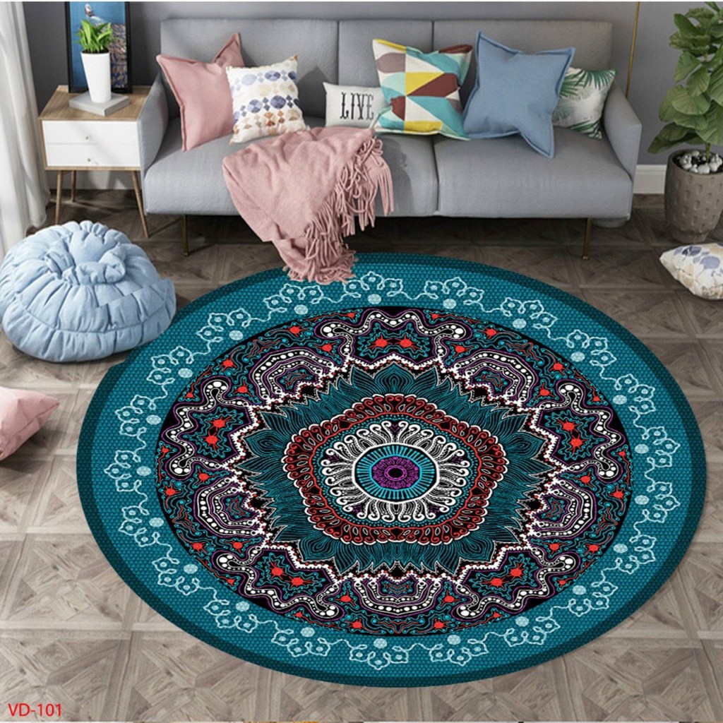 Thảm bali tròn ⚡RẺ VÔ ĐỊCH⚡ thảm tròn hình hoa văn nhiều màu- chống trơn trượt - ( Đường Kính 1M x 1M )