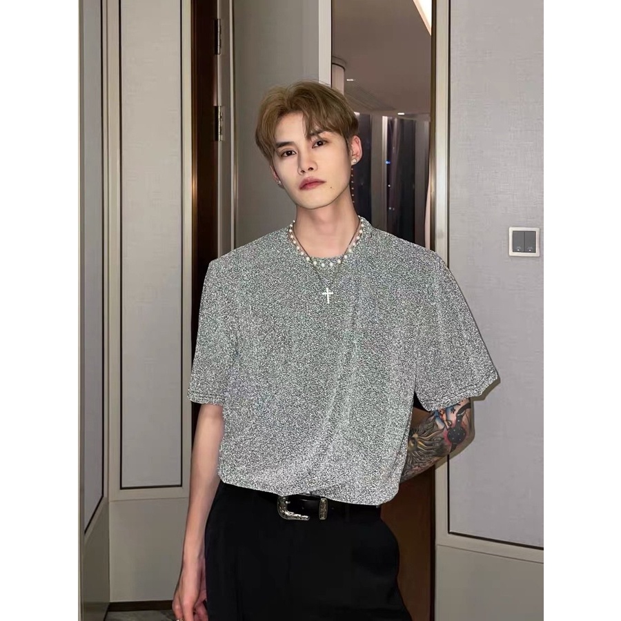 Áo thun nam tay lỡ dệt Kim Tuyến lấp lánh unisex