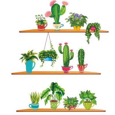 Decan dán tường, decan trang trí phòng hình chậu cây XH9309