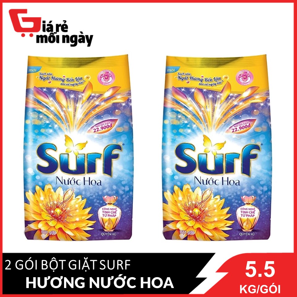 COMBO 2 túi bột giặt Surf Hương nước xả vải (Tím) Gói lớn 5.5kgX2