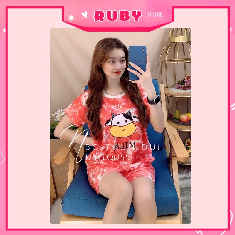 Set bộ Bò Sữa ❤️ Đồ bộ nữ mặc nhà chất thun mềm mịn Free Size Dưới 47KG ❤️ Rubystorevn