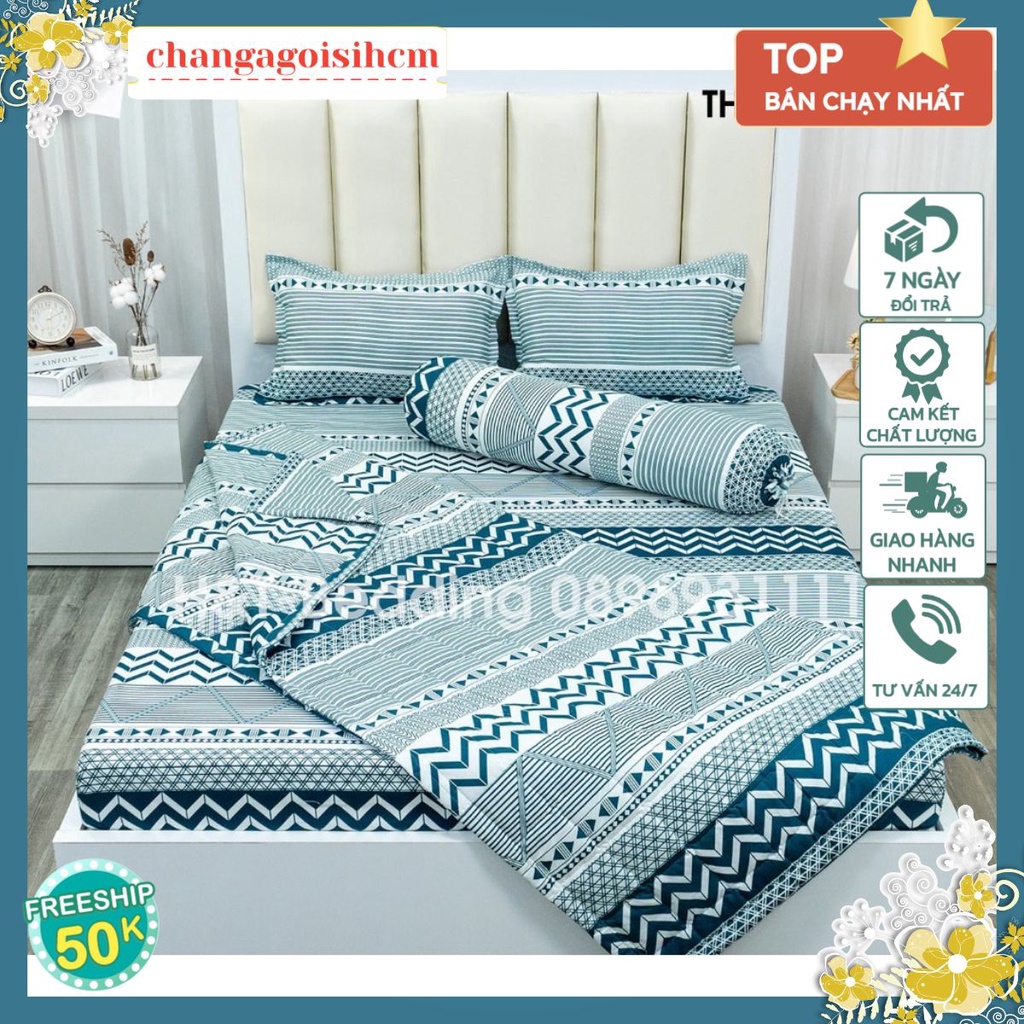 Ga trải giường cotton poly 1mX2M/1M2X2M,drap giường hàn quốc - MẪU THỔ CẨM XANH