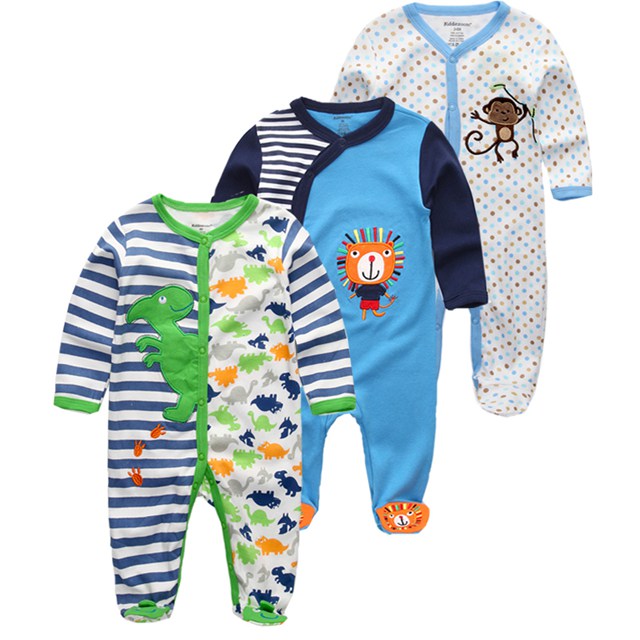 Set 3 Áo Liền Quần 100% Cotton Cho Bé Sơ Sinh 0-12 Tháng Tuổi