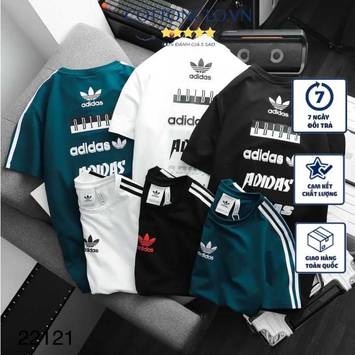 Áo Thun Nam Adidas Tay Ngắn Trắng Đen Cổ Vịt 100% Cotton Basic Vải Thoáng Mát Đẹp, Co Giãn, Cao Cấp - Cottonclo.vn