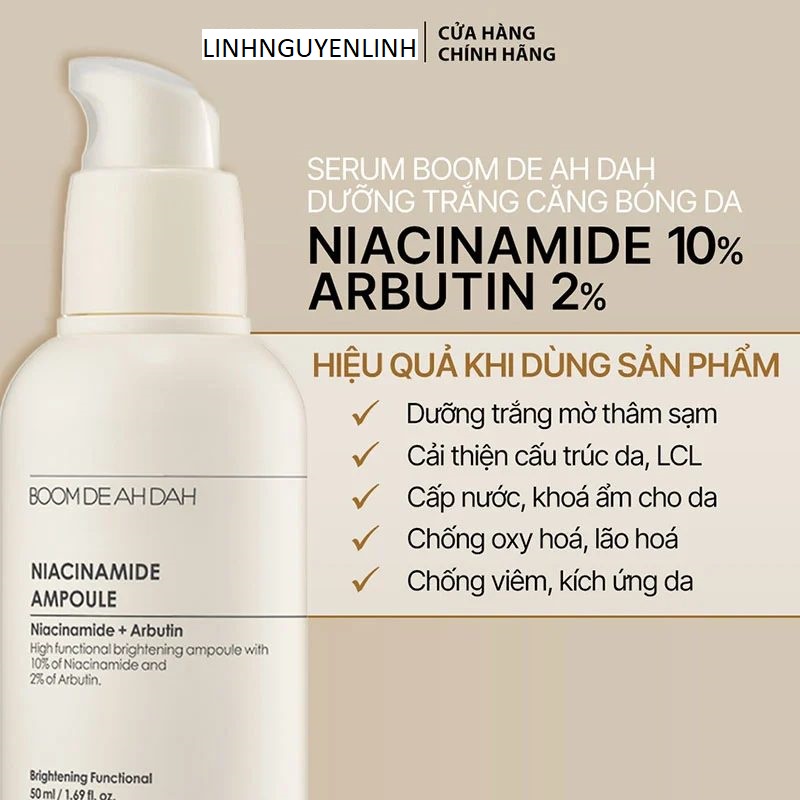 Serum Dưỡng Trắng Căng Bóng Da Boom De Ah Dah Niacinamide 10% + Arbutin 2%