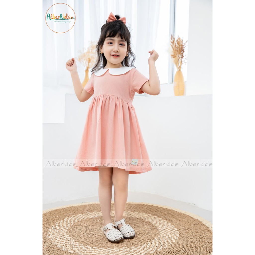 Váy cho bé gái ALBER KIDS Dáng Xòe Vintage PINK DRESS Hồng San Hô Cho Bé Gái 1-10 Tuổi [V02]