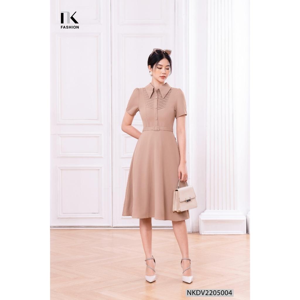 Đầm Nữ Cổ Đức NK Fashion Dáng Xòe Thiết Kế Bấu Mí Chéo, Chất Vải Hàn Dày Dặn Mềm Mát NKDV2205004