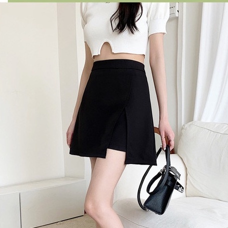 Chân váy chữ A ZHELIHANGFEI cạp cao màu đen đơn giản thời trang cho nữ
