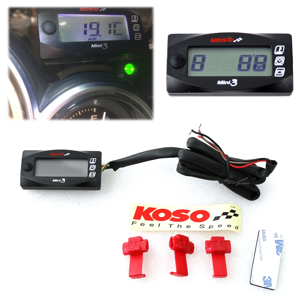 Đồng hồ đo tốc độ không khí KOSO màn hình LED mini 3 trong 1 kèm giá đỡ cho xe máy