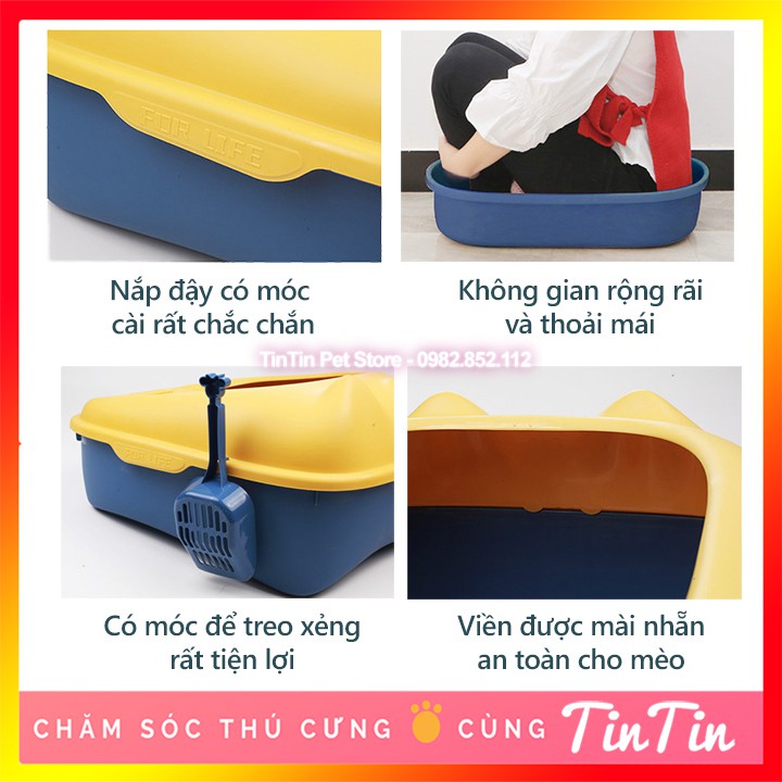 Chậu Đựng Cát Vệ Sinh Cho Mèo Thành Cao Hình Đầu Mèo Kèm Xẻng #TinTin Pet Store