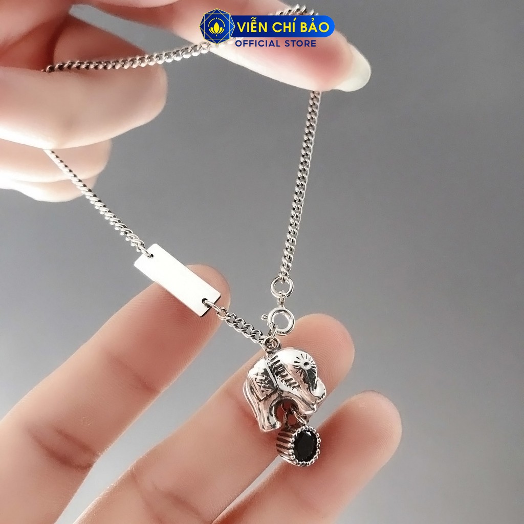 Lắc chân bạc nữ mix charm voi đá đen chất liệu bạc Thái 925 thời trang phụ kiện trang sức nữ Viễn Chí Bảo L200024