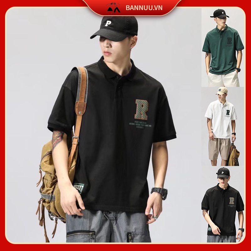 Áo Thun Polo Tay Ngắn Dáng Rộng áo thun nam có cổ In Chữ Đơn Giản áo polo Thời Trang áo phông polo nam Hàn Quốc áo thun có cổ nữ