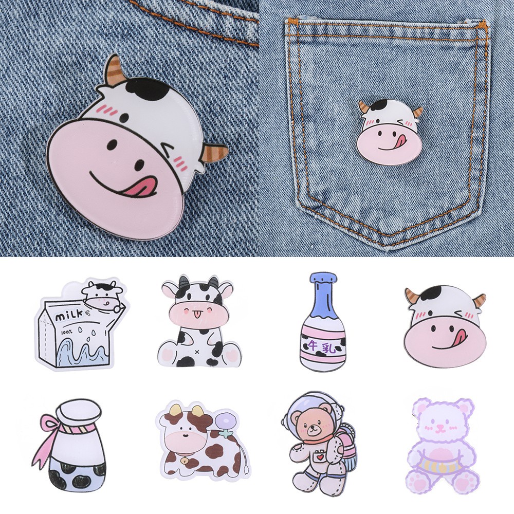 Huy Hiệu Cài Áo Hình Bò Sữa Hoạt Hình Sáng Tạo