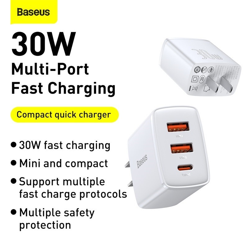 Củ sạc nhanh 30w 3 Cổng 2 USB + 1Type C - Sạc nhanh cho các dòng Điện Thoại và Máy Tính Bảng