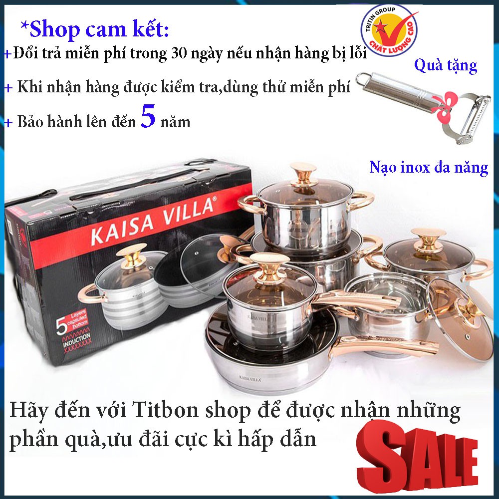 Bộ nồi KAISAVILLA 6 món-12 chi tiết hàng chính hãng nhập khẩu Đức💥[BẢO HÀNH 6 NĂM-Tặng nạo inox đa năng]💥 đáy 5 tầng