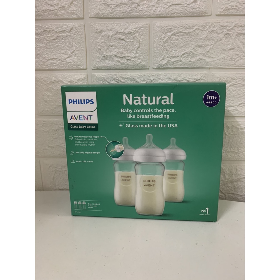 Bình sữa thủy tinh Philips Avent Natural núm xoắn 120ml - 240ml - Tách Set Không Hộp
