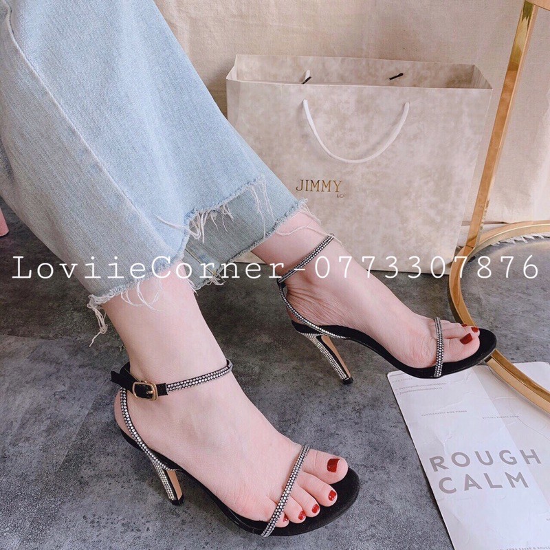 SANDAL CAO GÓT LOVIIECORNER - SANDAL CAO GÓT 9P QUAI MẢNH - GIÀY CAO GÓT DÂY MẢNH ĐÍNH ĐÁ  G201113 G201254