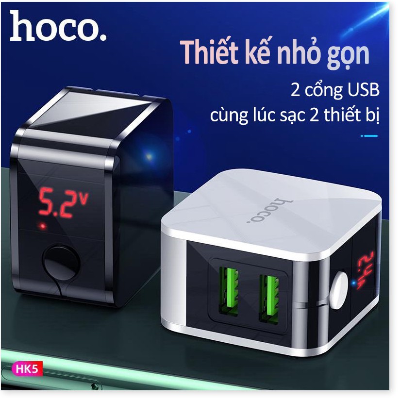 Cốc sạc nhanh Hoco HK5 trang bị 2 cổng USB, sạc nhanh 2.4A, chip tự ngắt khi pin đầy hạn chế chai pin - MrPhukien