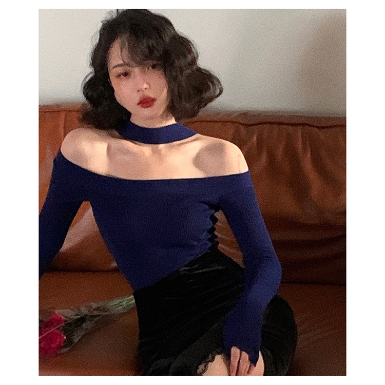 Áo dệt kim SUXI trễ vai dáng ôm thời trang màu thu quyến rũ cho nữ