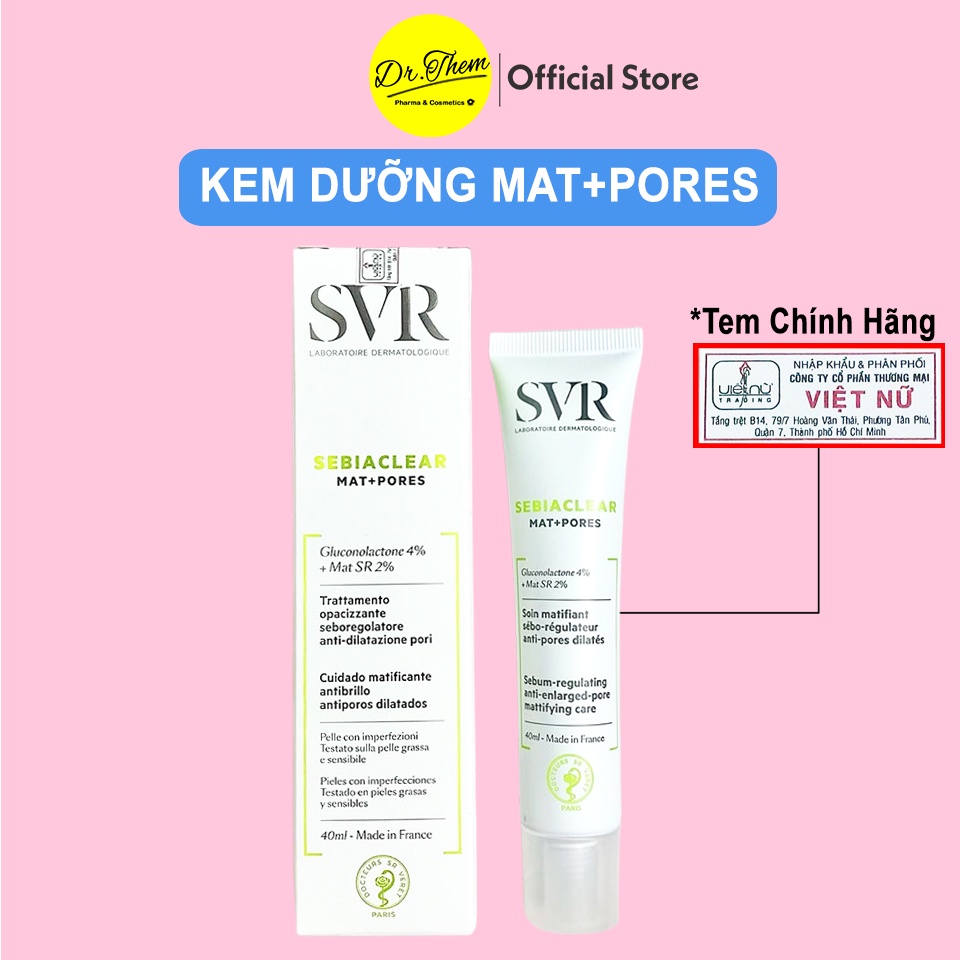 Kem Dưỡng SVR Sebiaclear Mat+Pores 40ml Làm Giảm Mụn, Thông Thoáng Lỗ Chân Lông và Giúp Loại Bỏ Dầu Cho Da