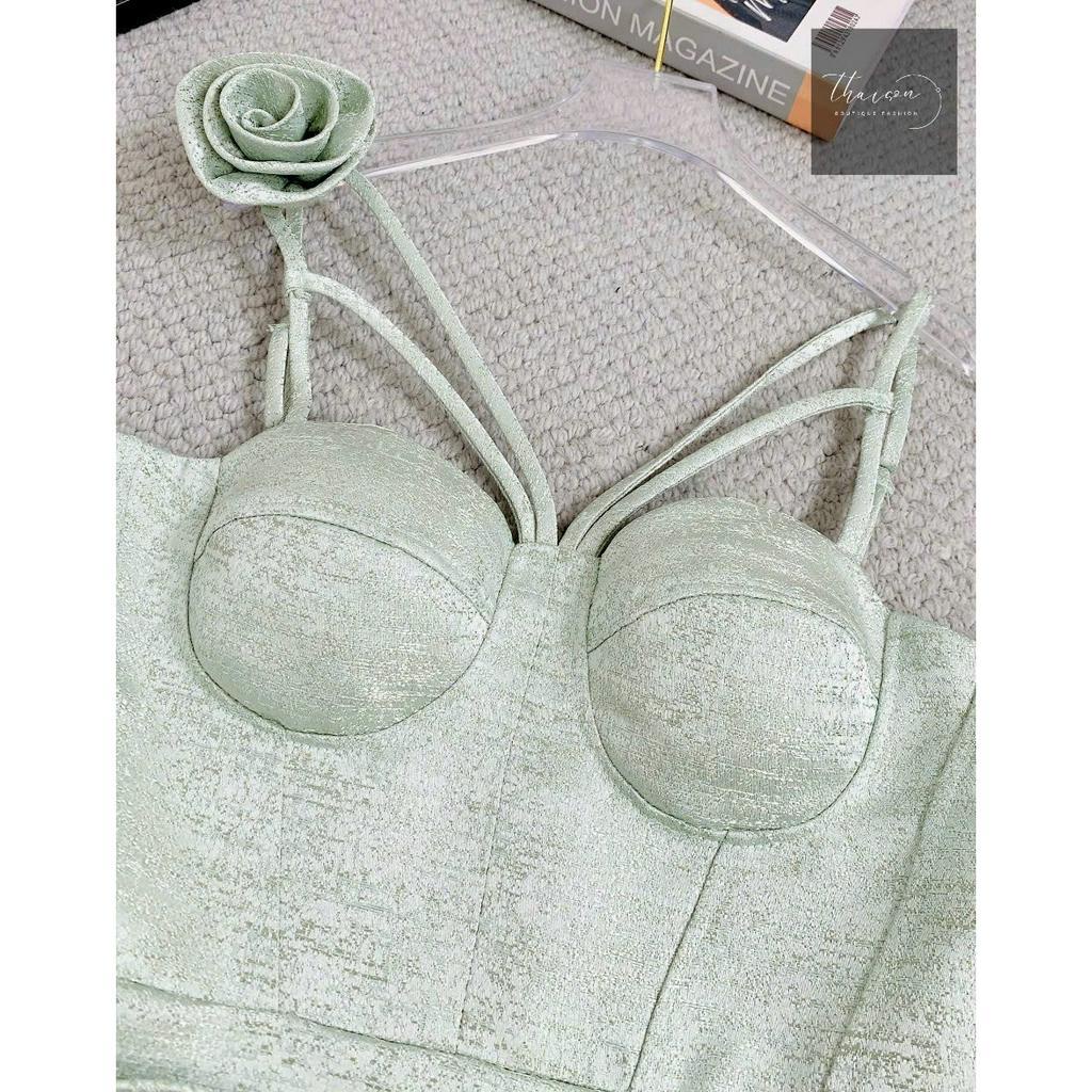 Ảnh Thật - Váy Taffa gấm phối dây đệm ngực sang chảnh TS