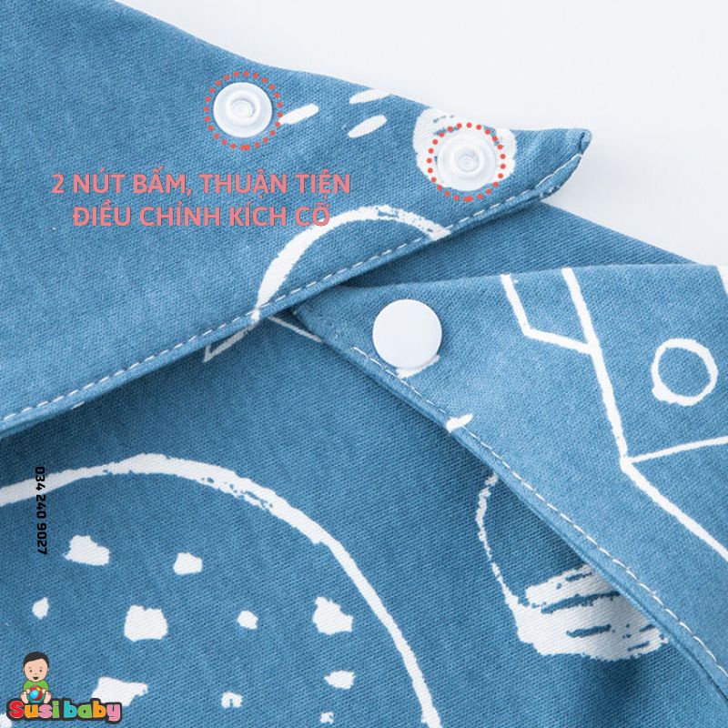 [AN TOÀN] Khăn yếm tam giác cho bé chất liệu Cotton có 2 cúc bấm siêu mềm mịn