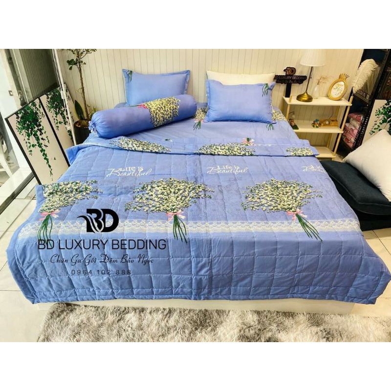 Bộ chăn ga gối hè 5 món cotton poly hàn quốc
