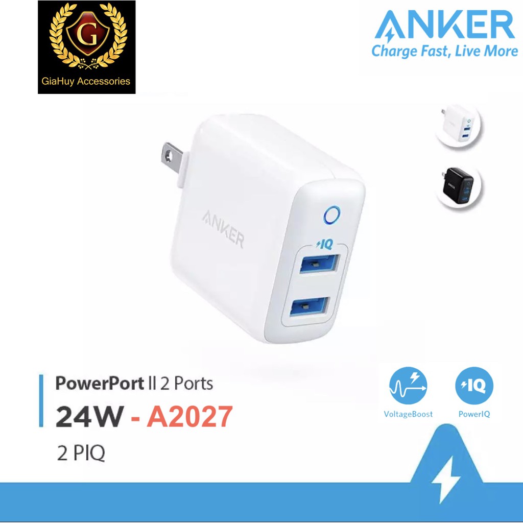 CỦ SẠC iPhone, iPad ANKER PowerPort II, 24W - 02 cổng Power IQ - A2027