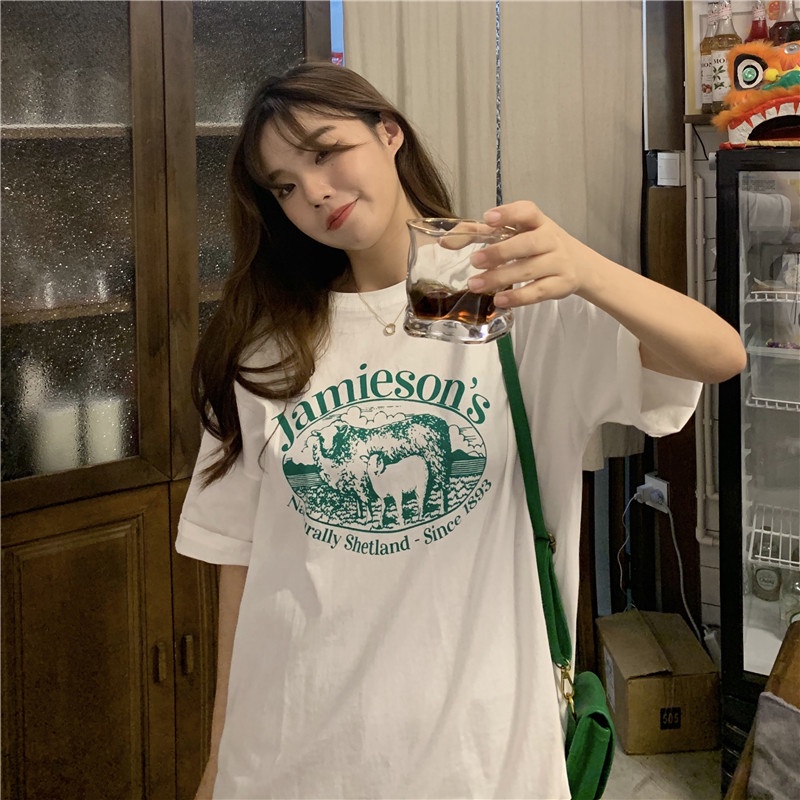 Áo thun tay ngắn form rộng họa tiết nhiều màu cá tính chất lượng cao cho nữ