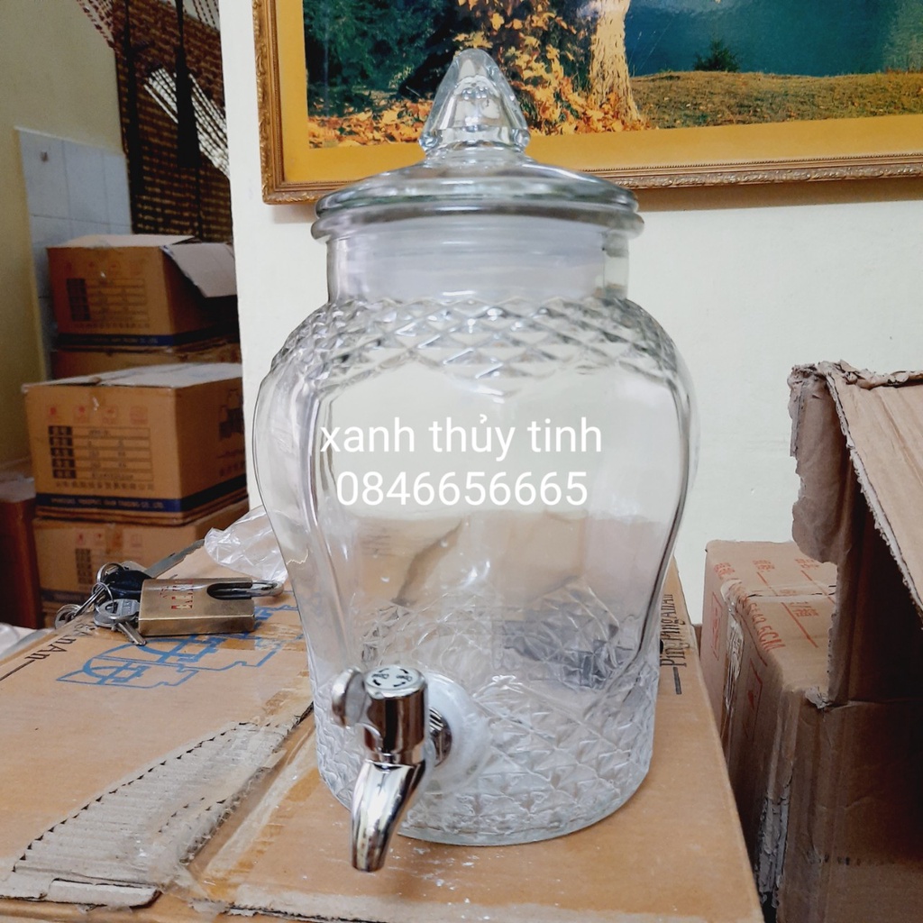 Bình thủy tinh 8833 (bình quả trám) dung tích 3 lít có vòi rót