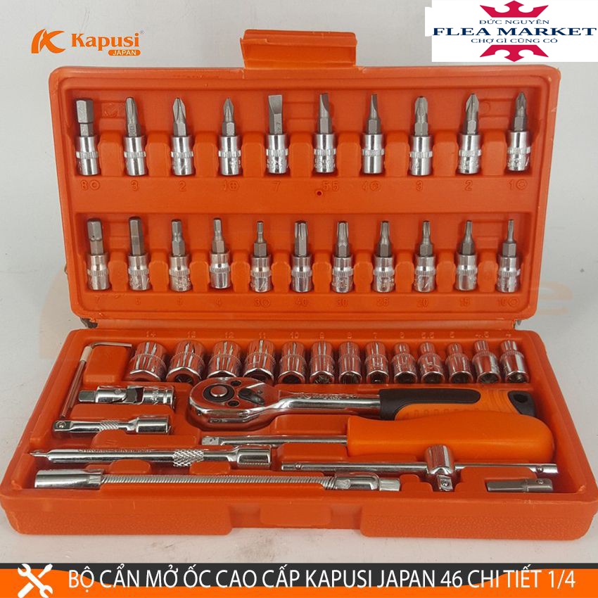 BỘ CẦN MỞ ỐC CAO CẤP KAPUSI JAPAN 46 CHI TIẾT 1/4 TIÊU CHUẨN NHẬT BẢN - BỘ KHẨU ĐA NĂNG MỞ BU LÔNG ỐC VÍT