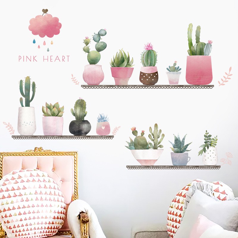 Tranh dán tường trang trí ký túc xá, decal dán tường trang trí decor phòng ngủ (Xương Rồng Hồng) | BigBuy360 - bigbuy360.vn