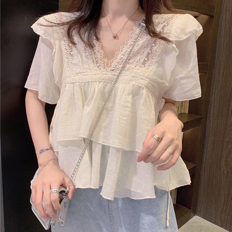 Áo Sơ Mi chiffon Tay Ngắn Ngọt Ngào Phong Cách Hàn Quốc Mới